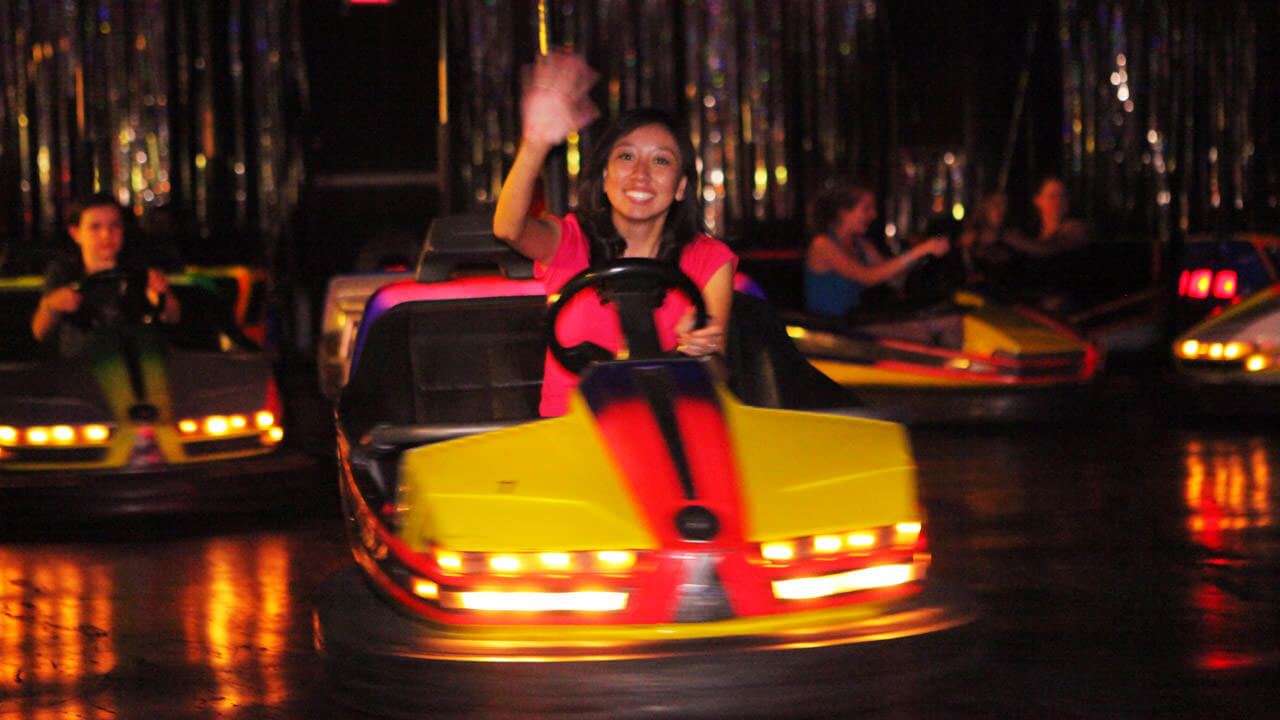 Guests on the Disco Demolition bumper cars