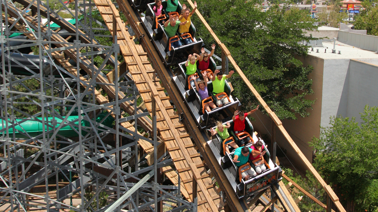 Guests going down a hill on the Rattler