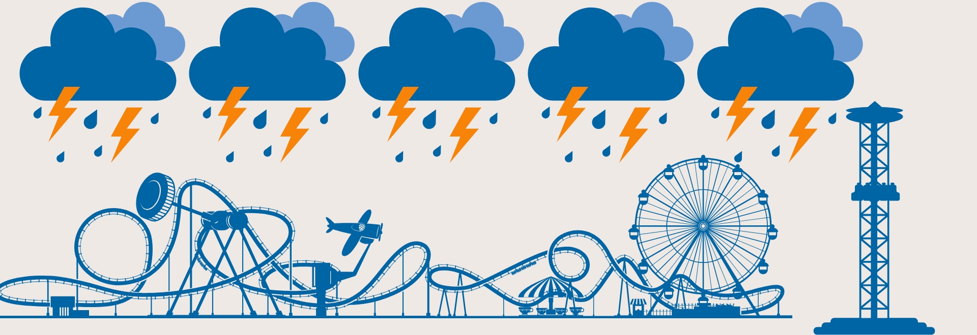 Graphic of a storm over an amusement park